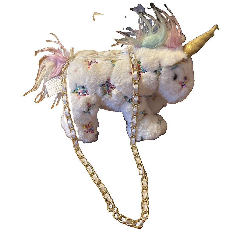 Toby Enterprises Unicorn Plush Purse Handbag White Rainbow Crossbody Bag